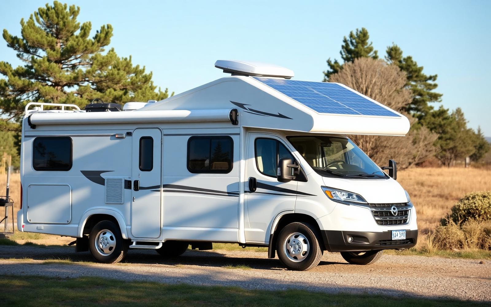 Camper met zonnepanelen op het dak